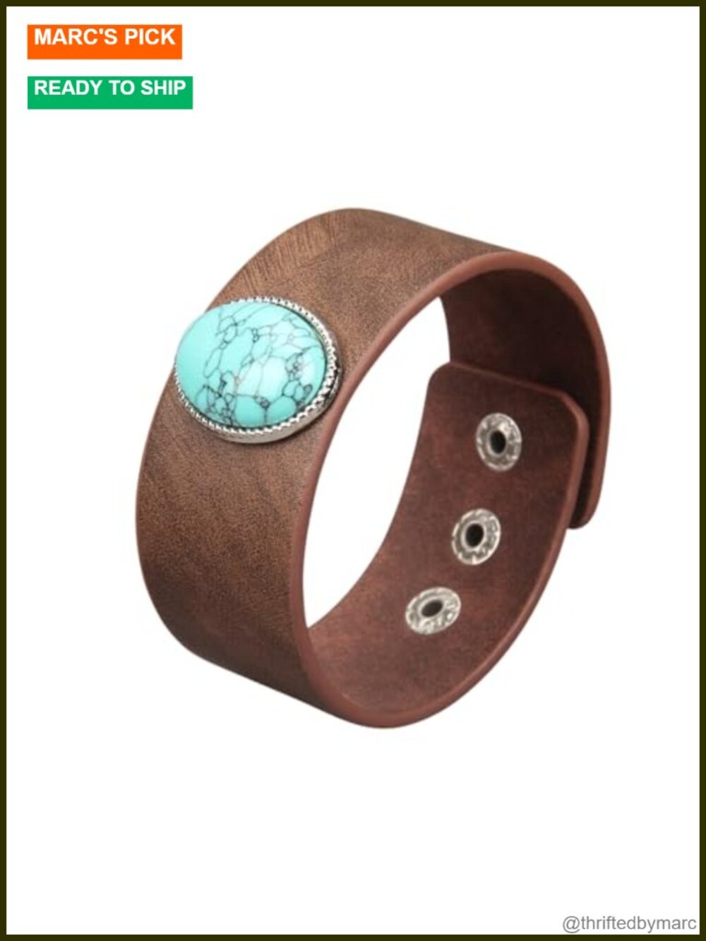 Faux Leather Cuff Bracelet with Turquoise Stone, Punk Gothic Viking Bangle,